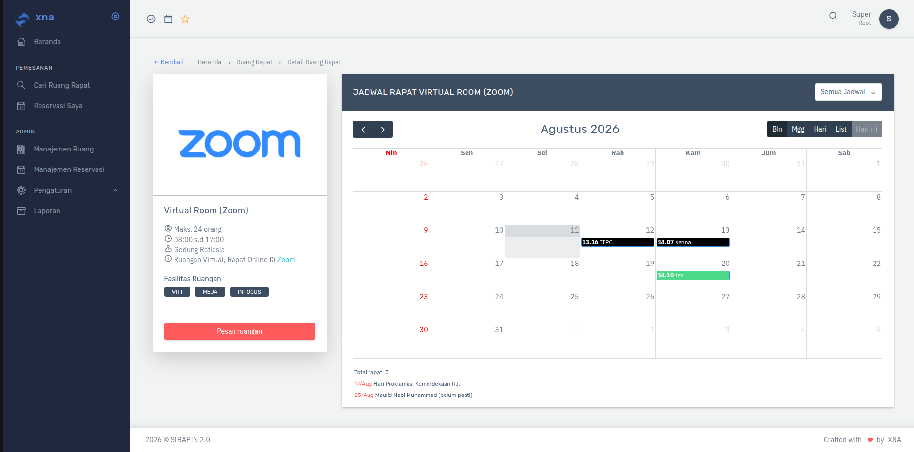 Kalender Reservasi Ruang Rapat
